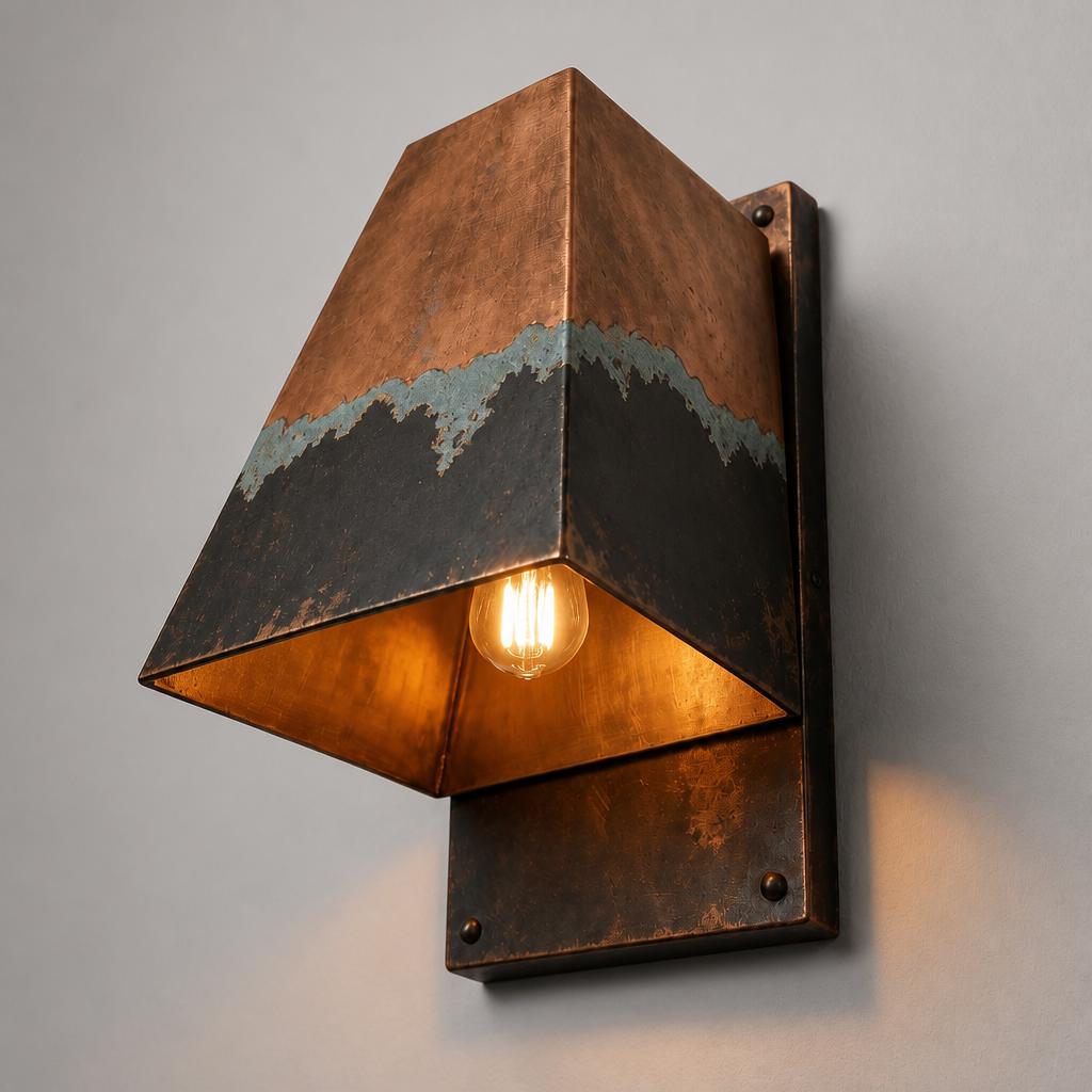 Antique Copper Outdoor Wall Sconce | Handcrafted Exterior Lantern Light | Rustic Front Porch Lighting | Custom Indoor black Patina Wall Lamp