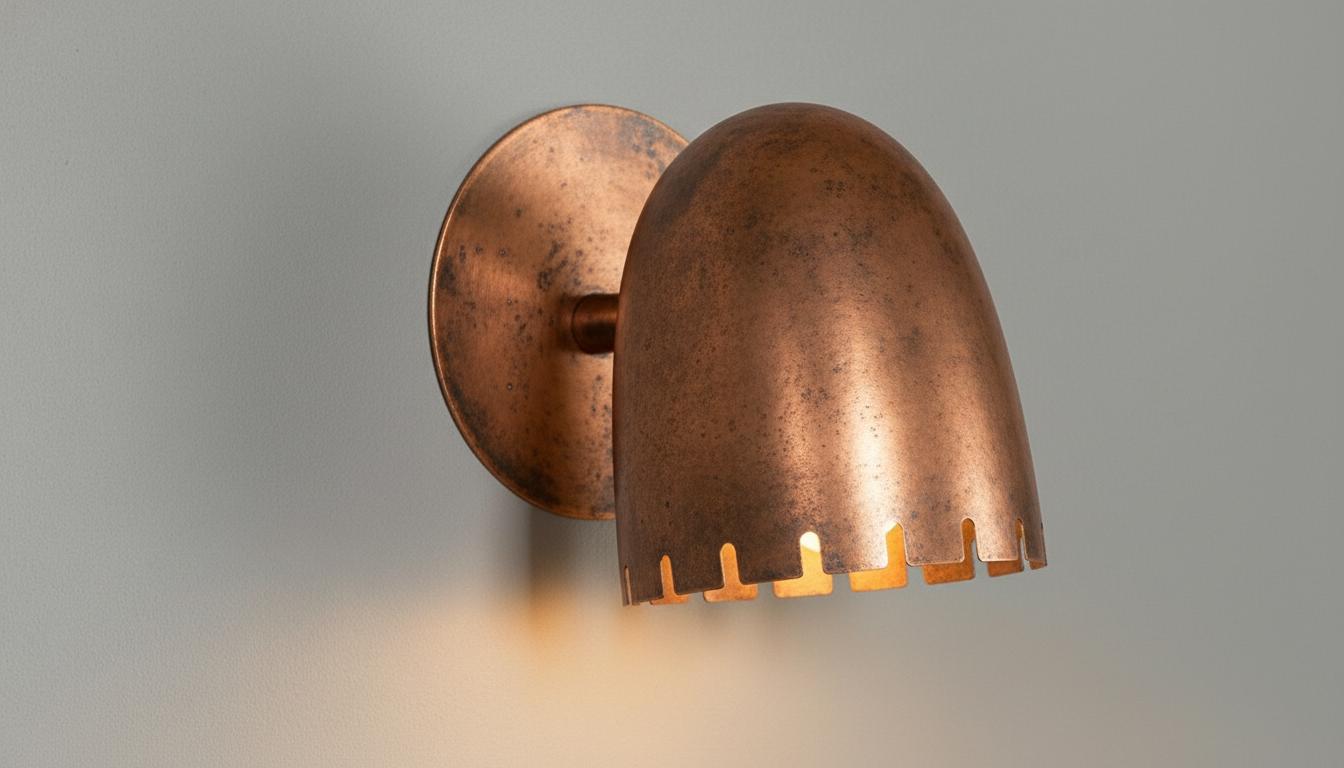 Antique Copper Wall Sconce - Mid-Century Cut Dome Shade