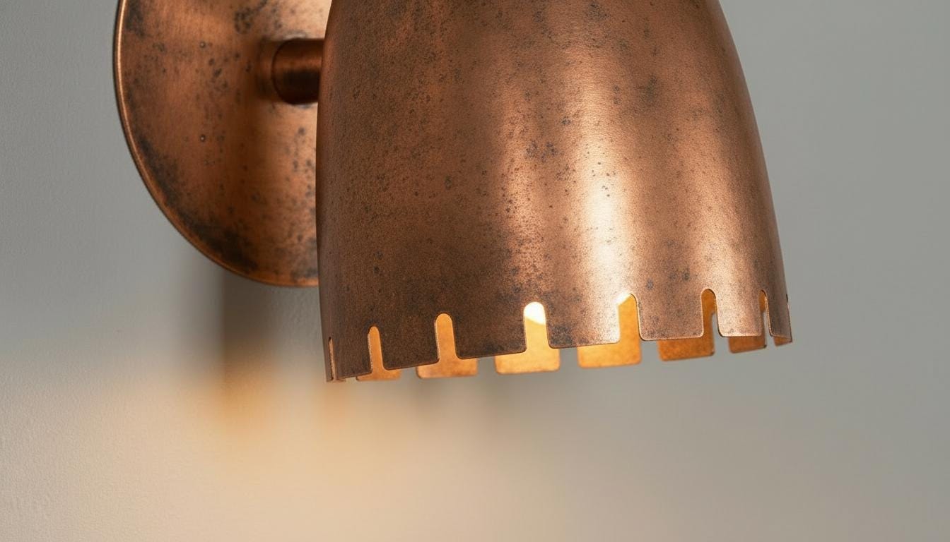 Antique Copper Wall Sconce - Mid-Century Cut Dome Shade
