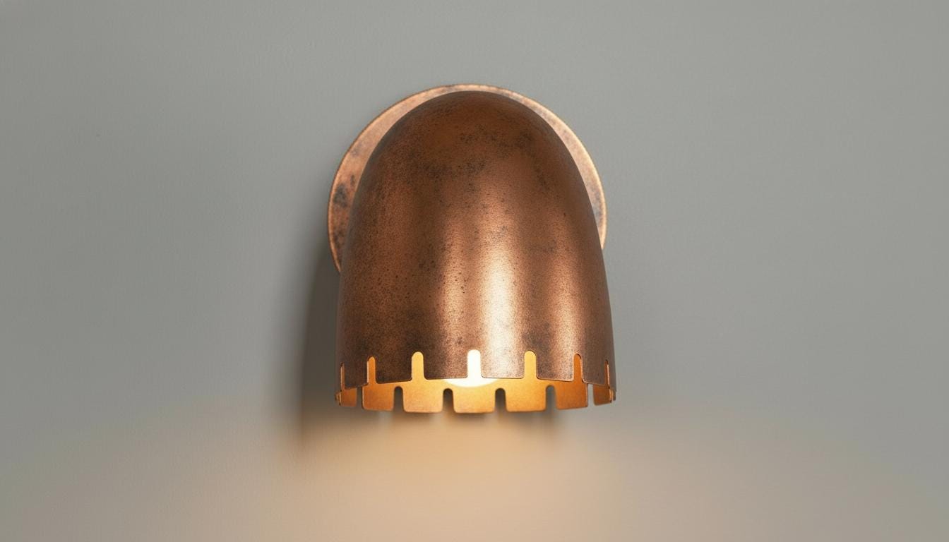 Antique Copper Wall Sconce - Mid-Century Cut Dome Shade