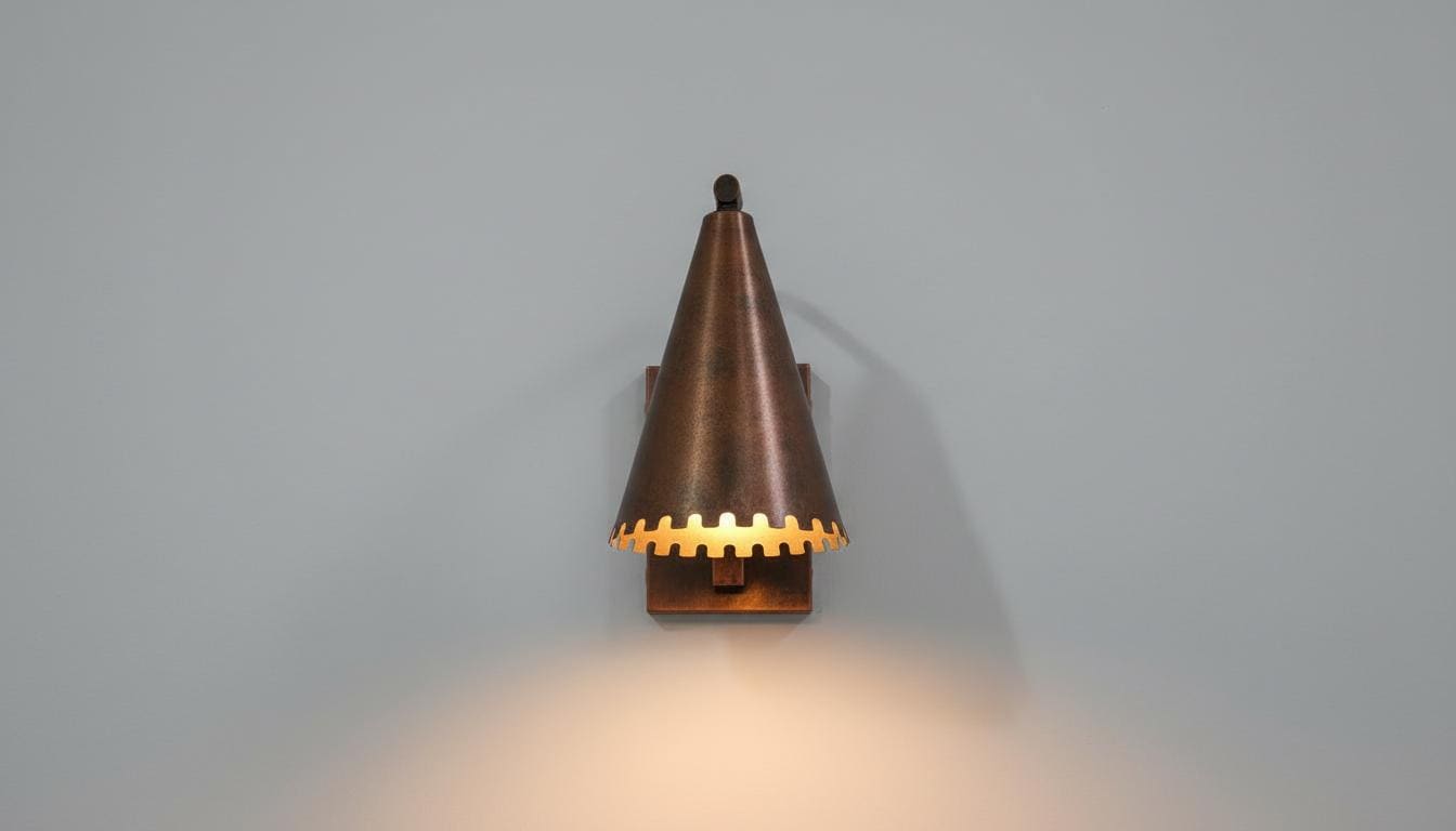 Antique Copper Wall Sconce - Rustic Handcrafted Cone Lamp