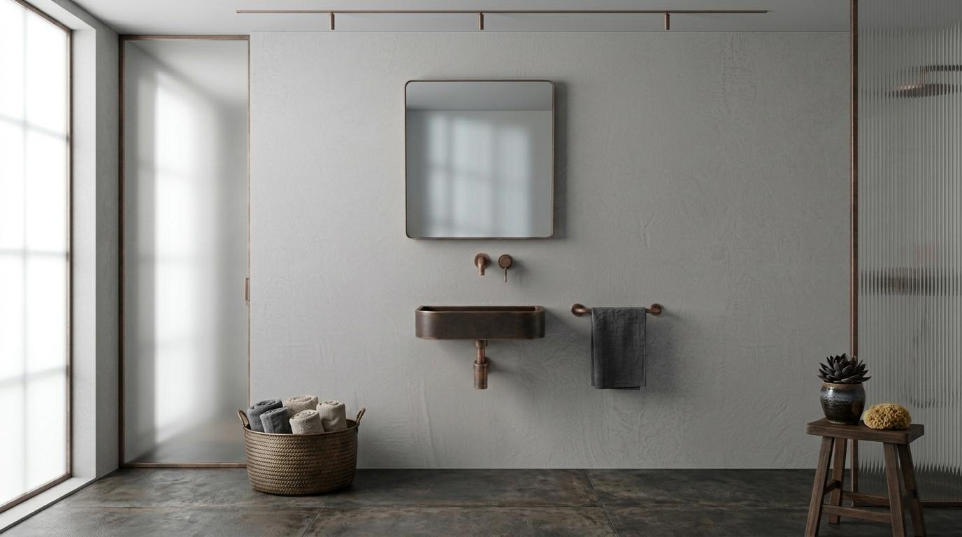 Antique Dark Copper Sink, Wall Mount Smooth Basin - Oil Rubbed Floating Washbasin, Wabi Sabi Bathroom Sink, Smooth Powder Room Sink