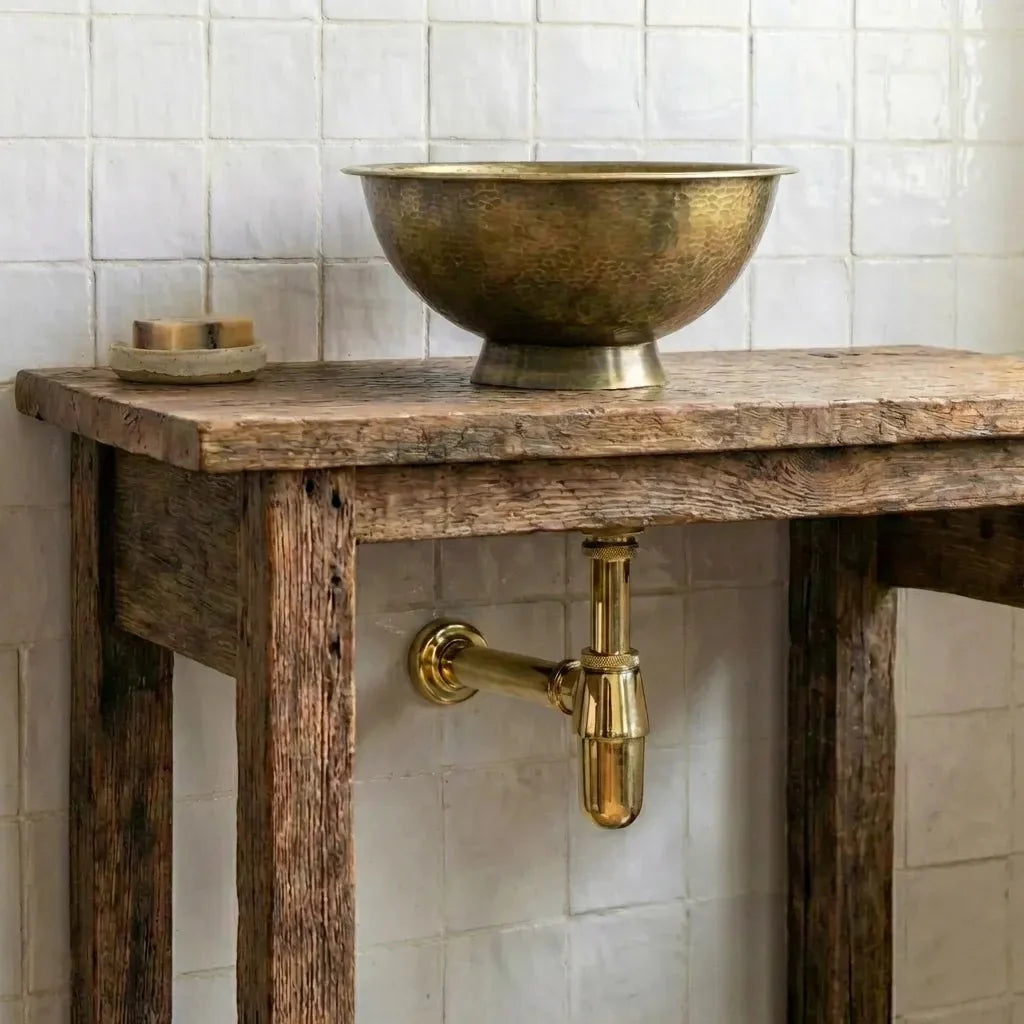 Antique Hammered Brass Vessel Sink Top Mount Bathroom Vanity