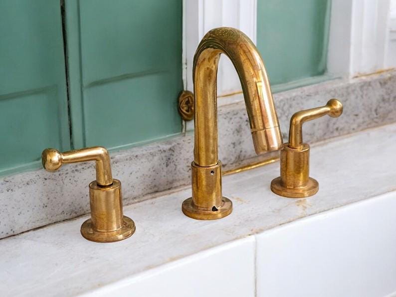 Antique Unlacquered Brass 3-Hole Bathroom Faucet - Deck Mounted