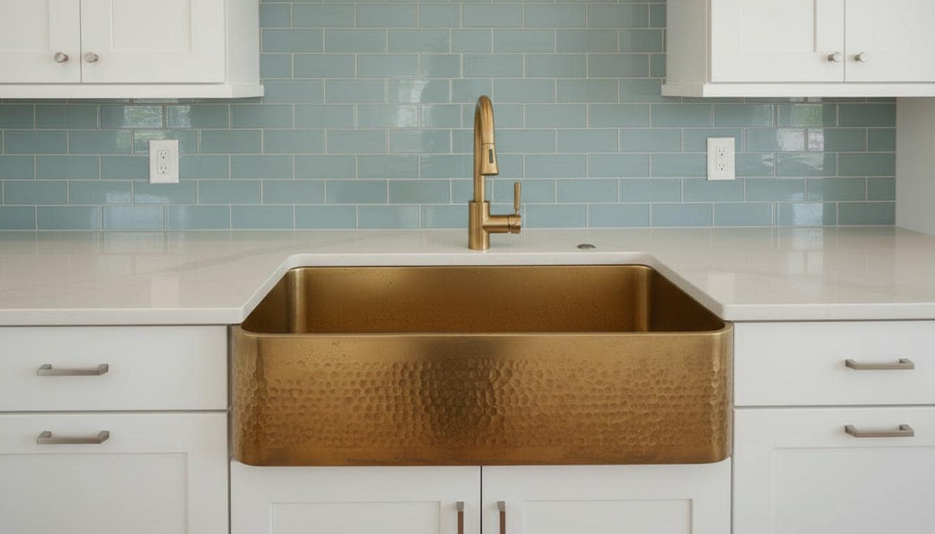Apron Front Hammered Brass Farmhouse Sink - Luxury Kitchen Basin