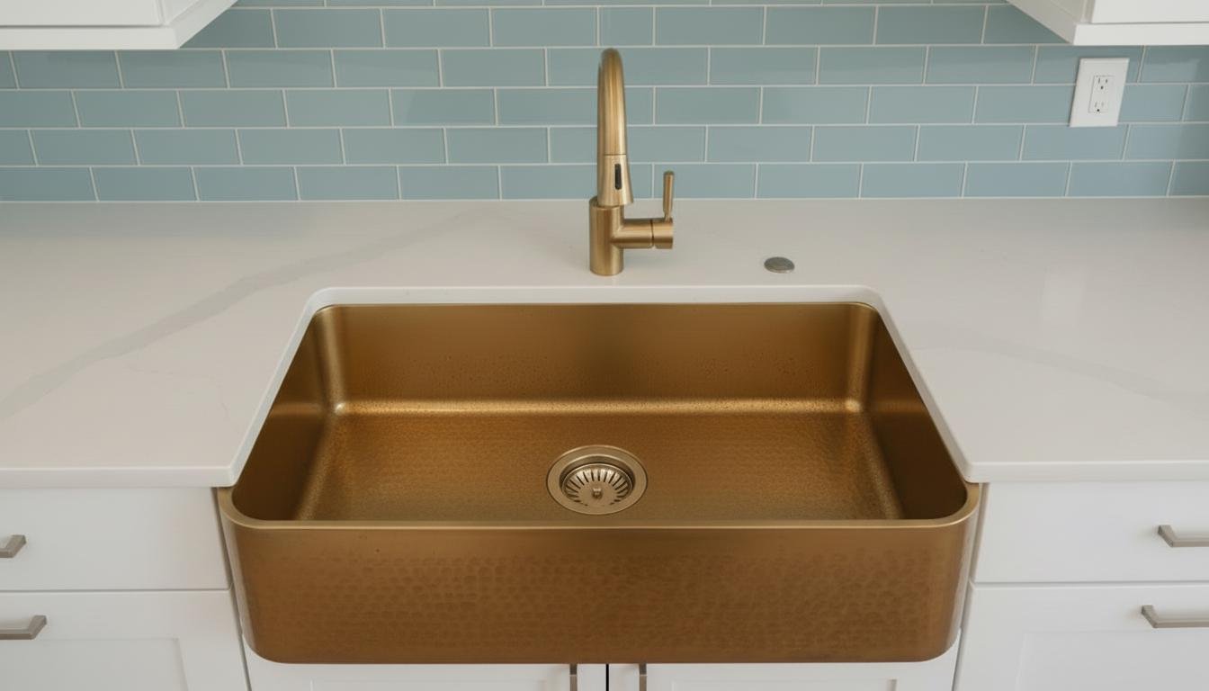 Apron Front Hammered Brass Farmhouse Sink - Luxury Kitchen Basin