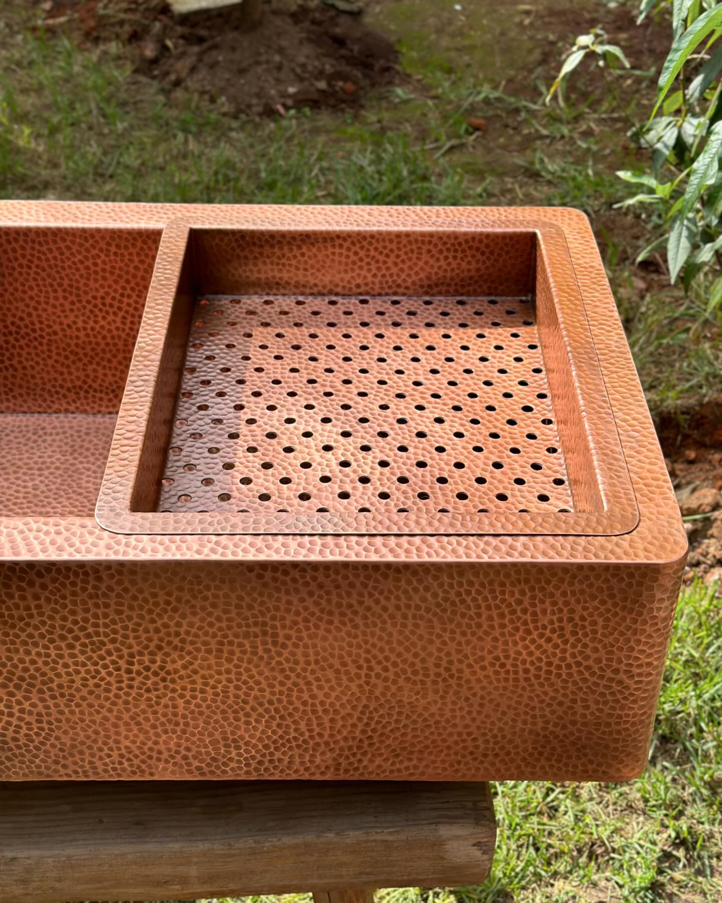 Double Wall Copper Farmhouse Kitchen sink With Drain Board