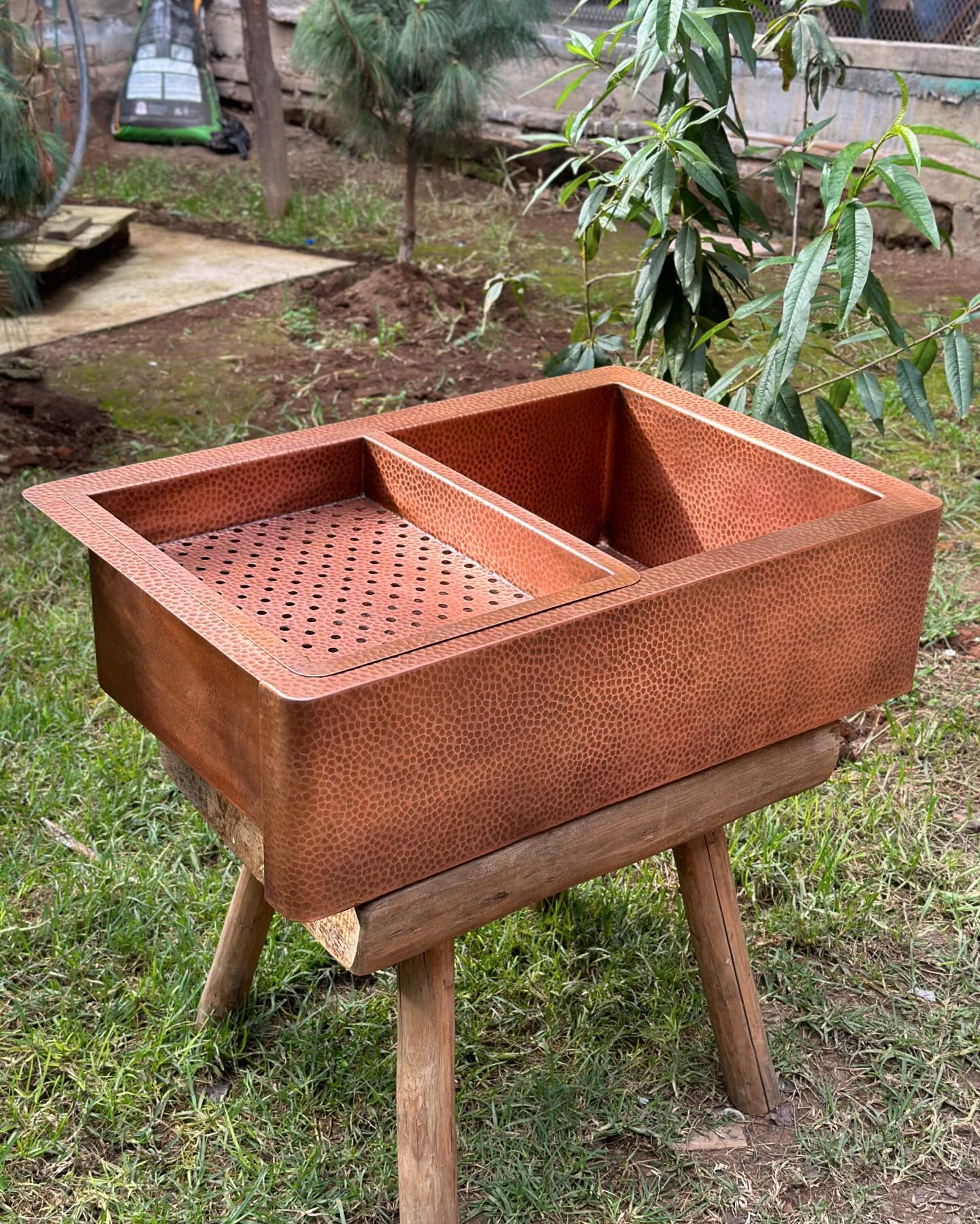 Double Wall Copper Farmhouse Kitchen sink With Drain Board