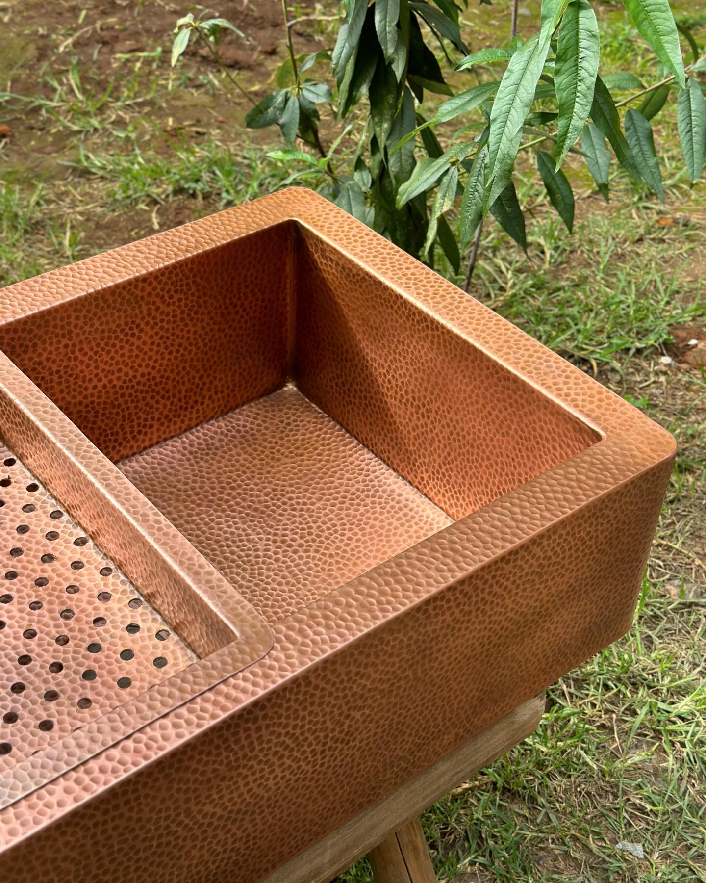 Double Wall Copper Farmhouse Kitchen sink With Drain Board