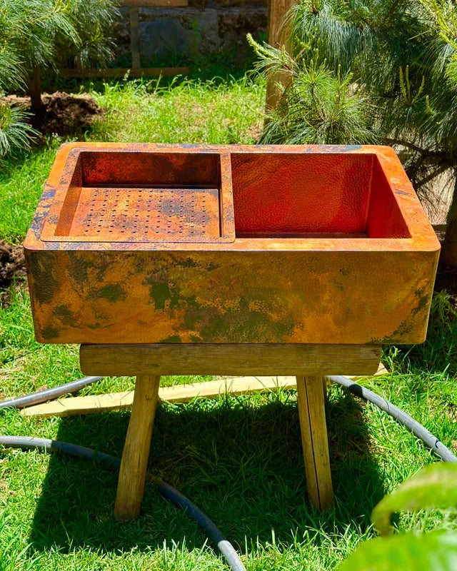 Copper Single Bowl Farmhouse Kitchen Sink With Drain Board