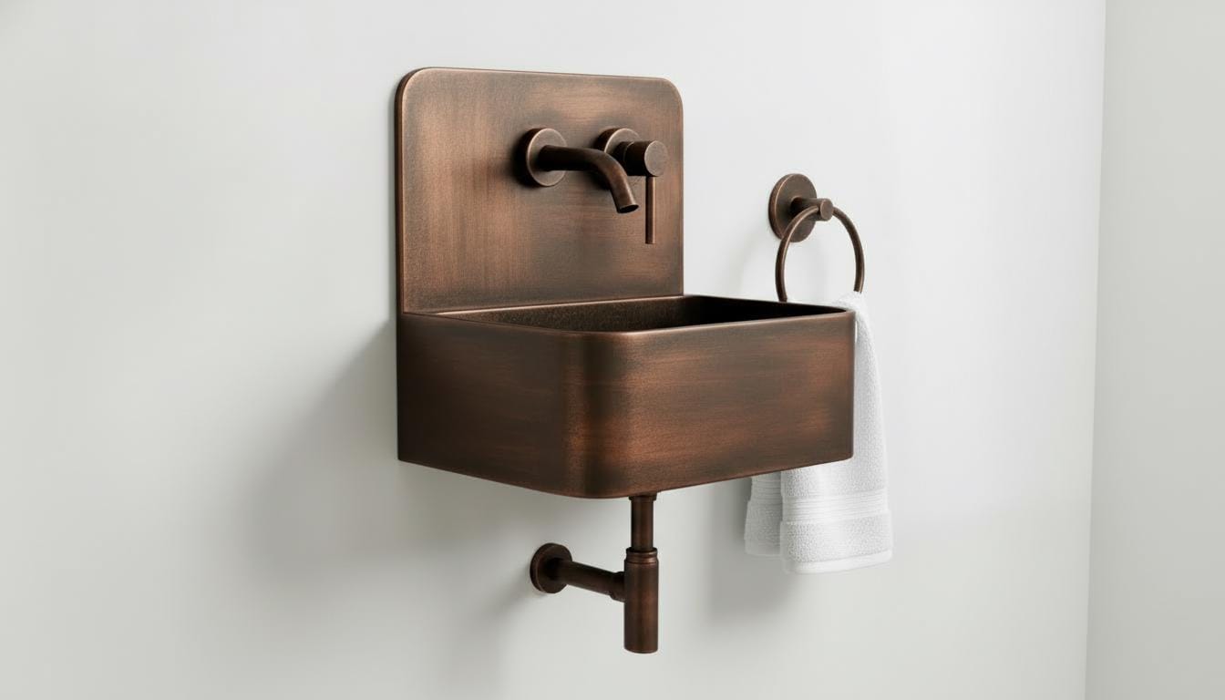 Artisanal Oil Rubbed Copper Wall Mounted Bathroom Sink - Luxury Farmhouse Vanity basin