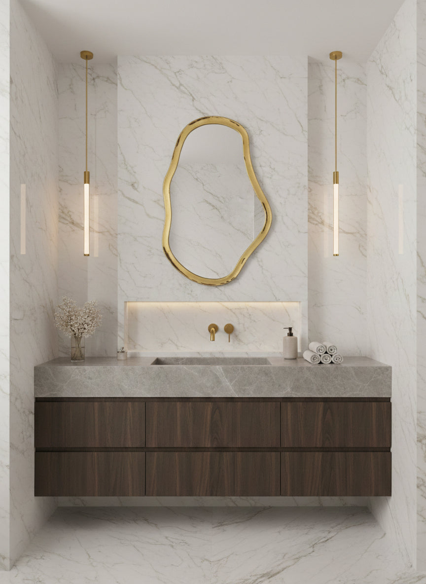Varaudu Asymmetrical Mirror Wall Brass Mirror 369099721 - Antique Brass Bathroom Mirror, Vanity Wall Decor
