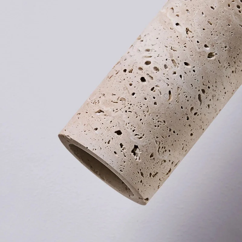 Auren Wabi Sabi Cylinder Travertine Stone and Wood Pendant Light