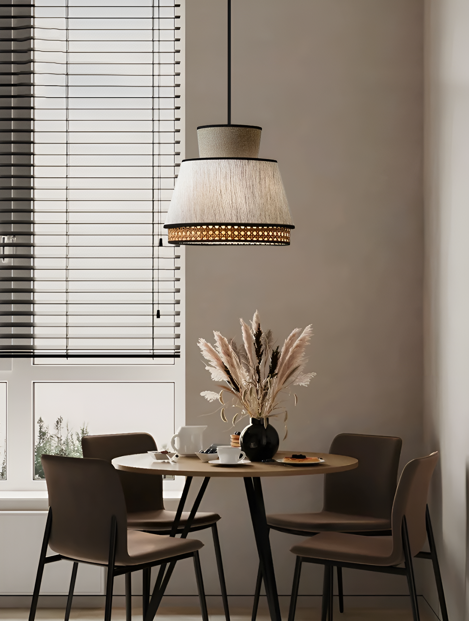Singapour Cylinder Tiered Rattan Pendant Light