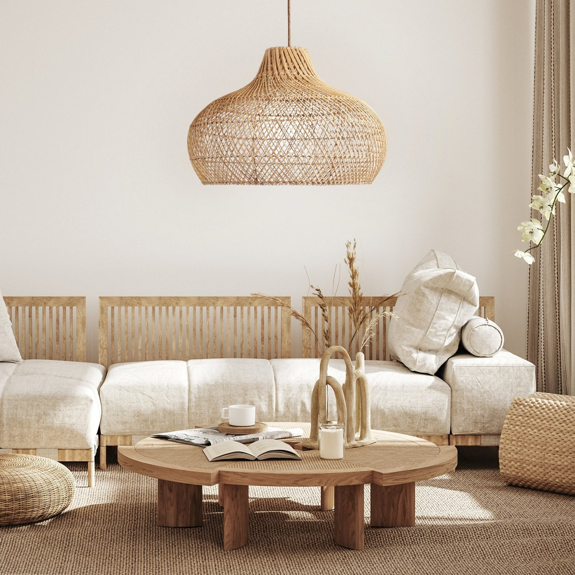 Anjani Dome Black Rattan Pendant Light