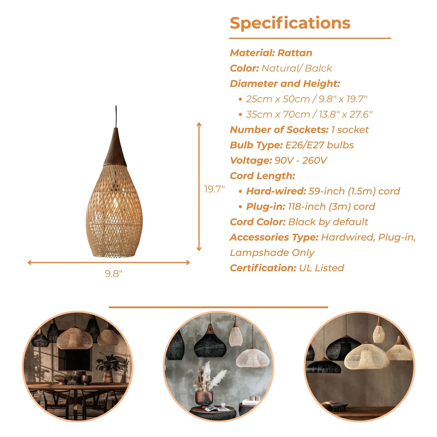 Bathari Wabi Sabi Rattan Pendant Light