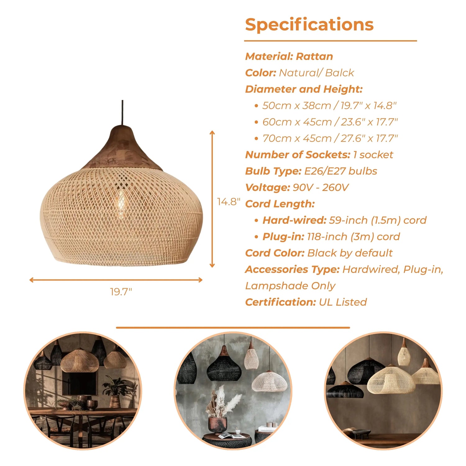 Bathari Wabi Sabi Rattan Pendant Light