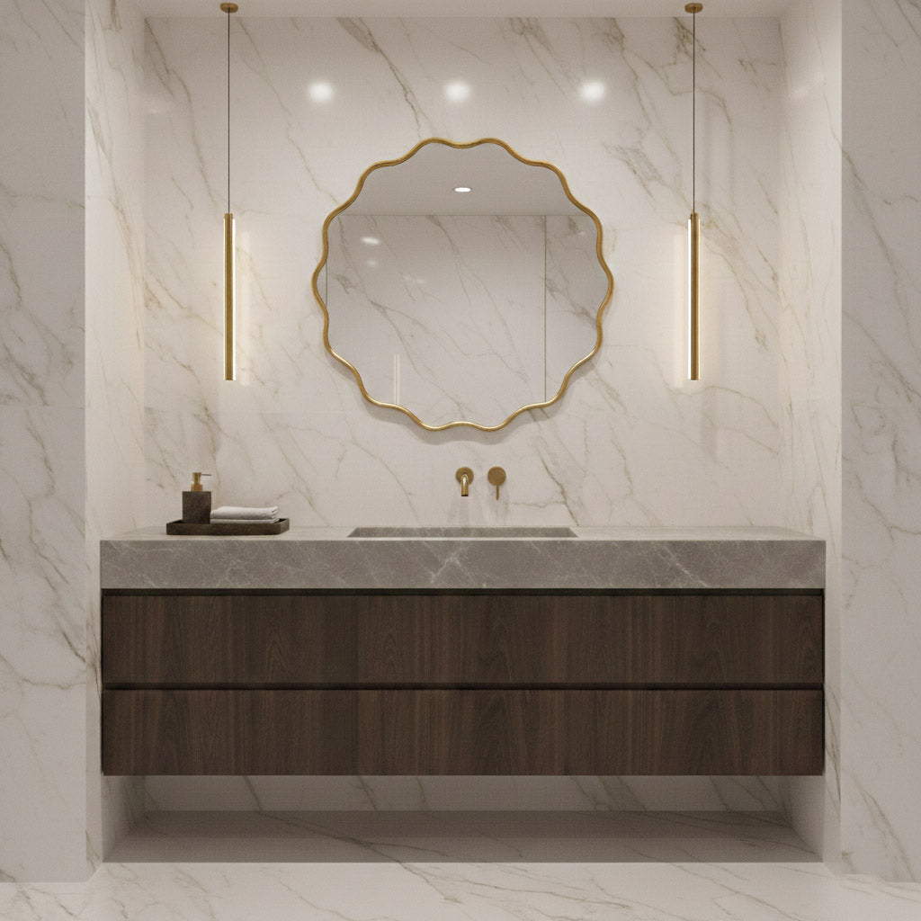 Varaudu Round Wavy Mirrors - Antique Brass Bathroom Mirror, Vanity Wall Decor
