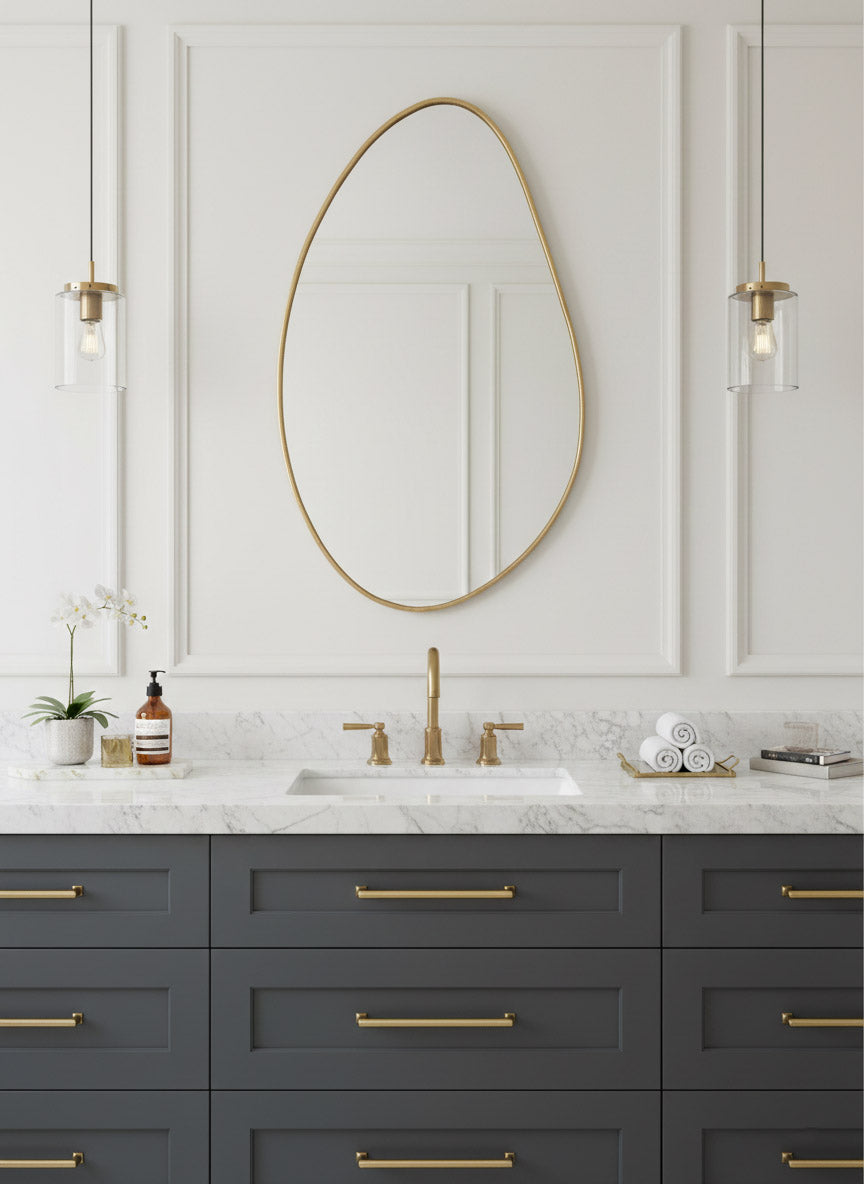 Varaudu Antique Brass Asymmetrical Mirror - Antique Brass Bathroom Mirror, Vanity Wall Decor