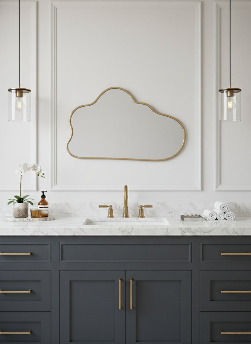 Varaudu Cloud Mirror - Antique Brass Bathroom Mirror, Vanity Wall Decor