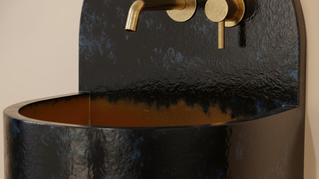Black and Blue Patina Brass Wall Sink - Luxury Industrial Basin