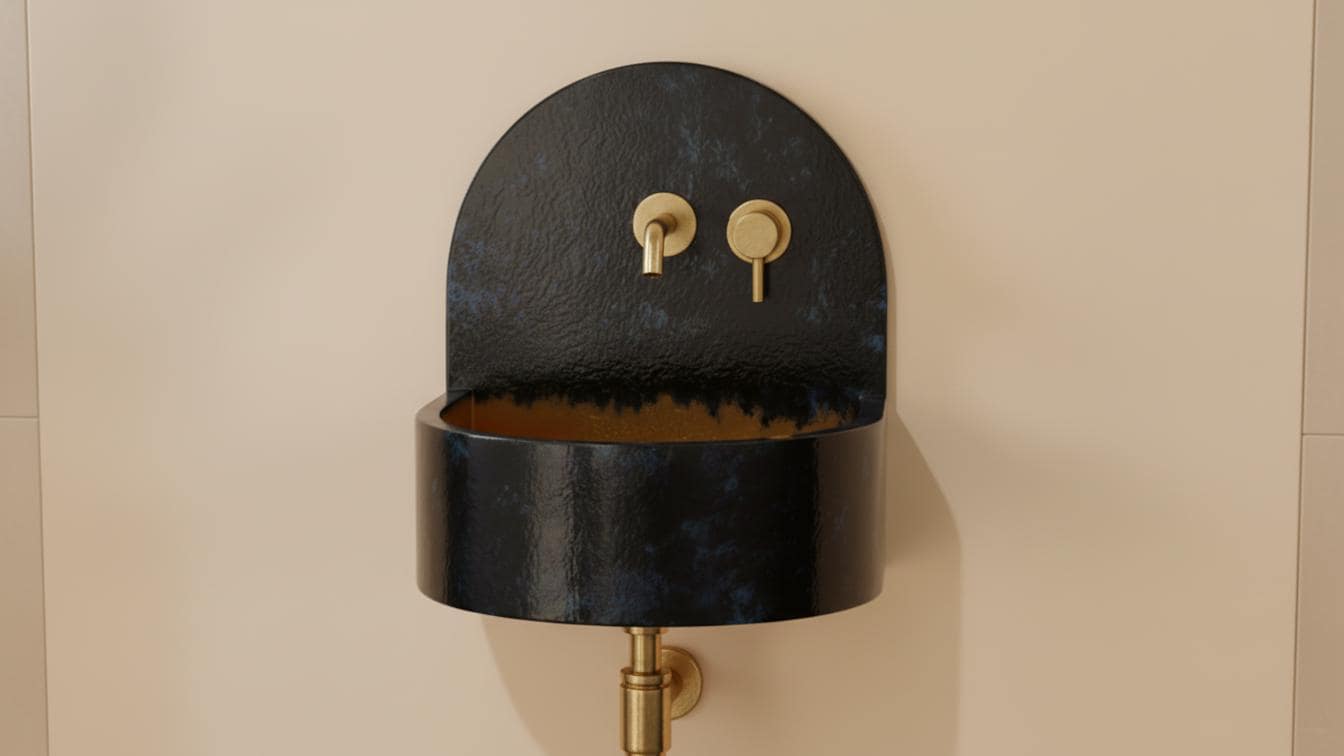 Black and Blue Patina Brass Wall Sink - Luxury Industrial Basin