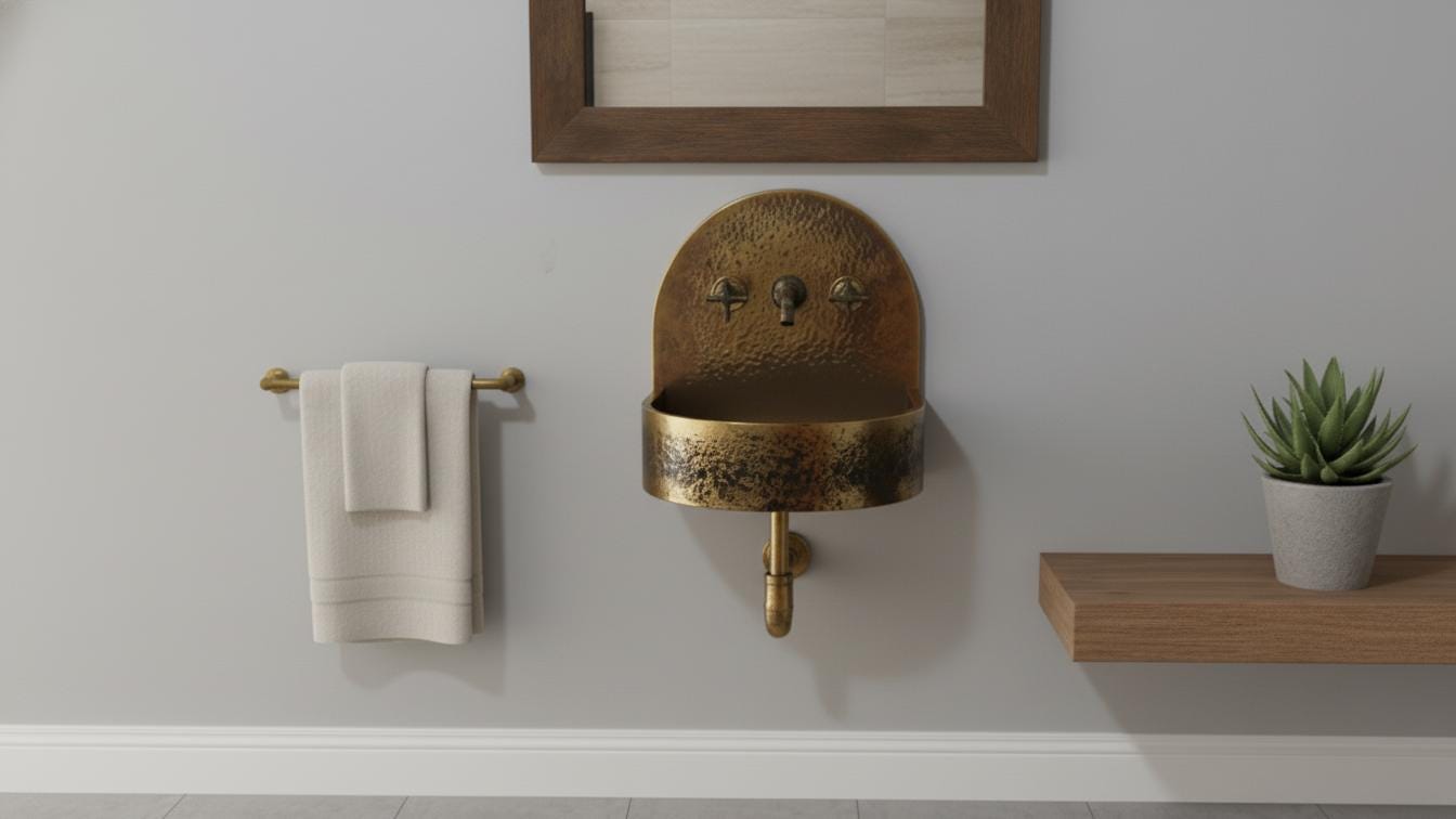Black Patina Antique Brass Wall Mount Sink - Hammered Basin