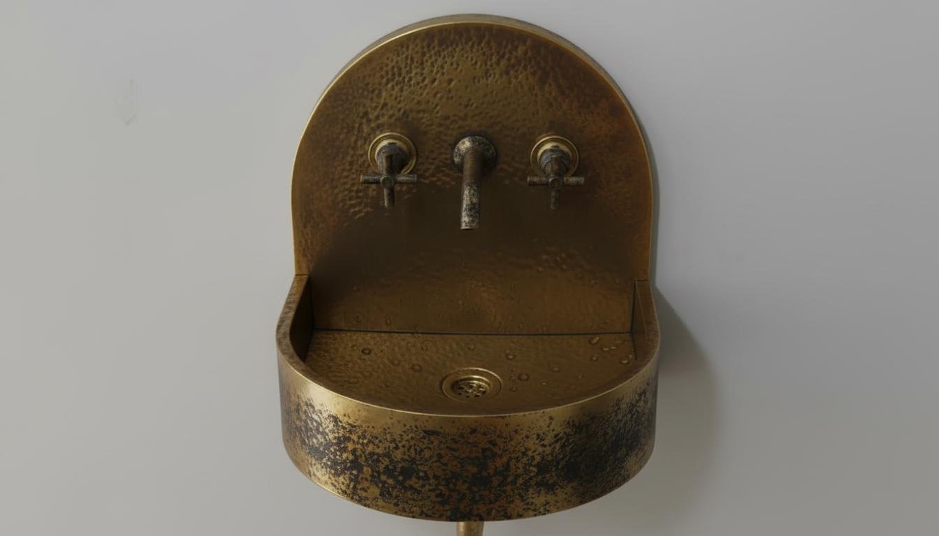 Black Patina Antique Brass Wall Mount Sink - Hammered Basin