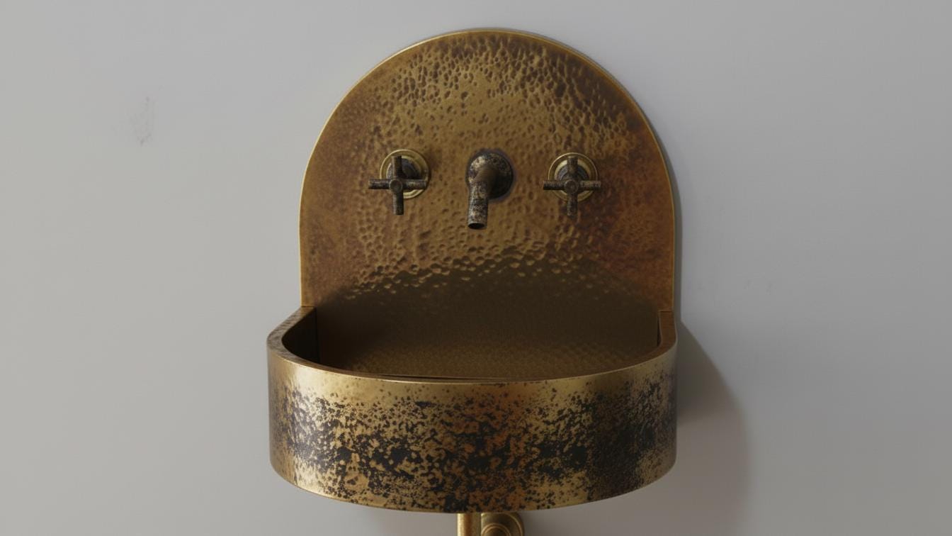 Black Patina Antique Brass Wall Mount Sink - Hammered Basin