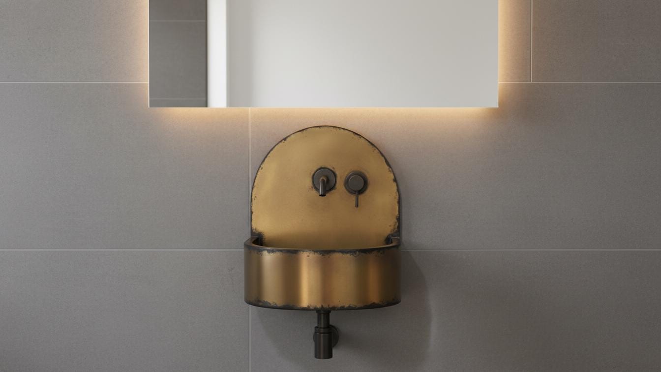 Black Patina Antique Brass Wall Sink - Semi Circular Basin