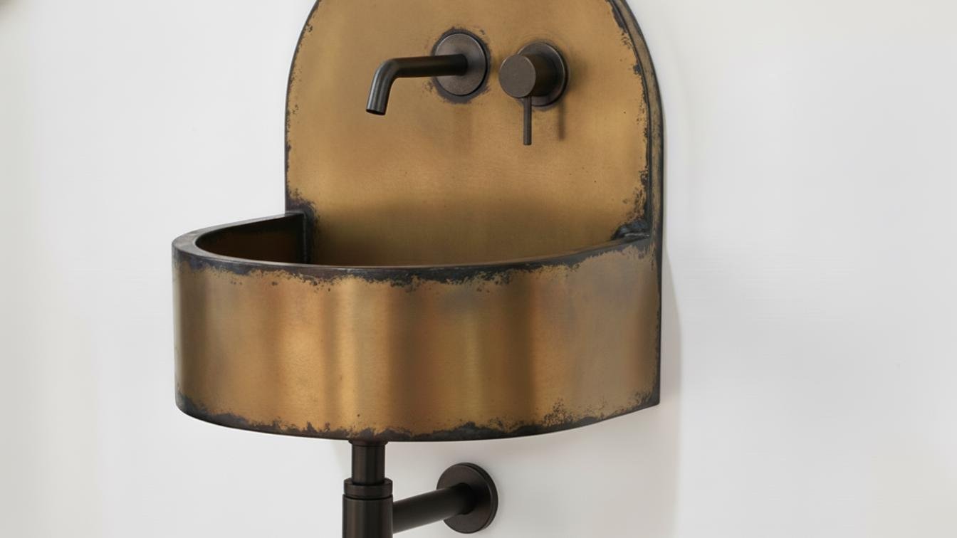 Black Patina Antique Brass Wall Sink - Semi Circular Basin