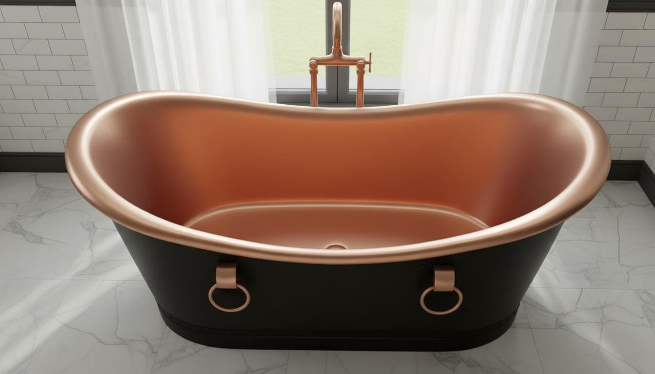 Black Patina Copper Freestanding Bathtub - Double Slipper Tub