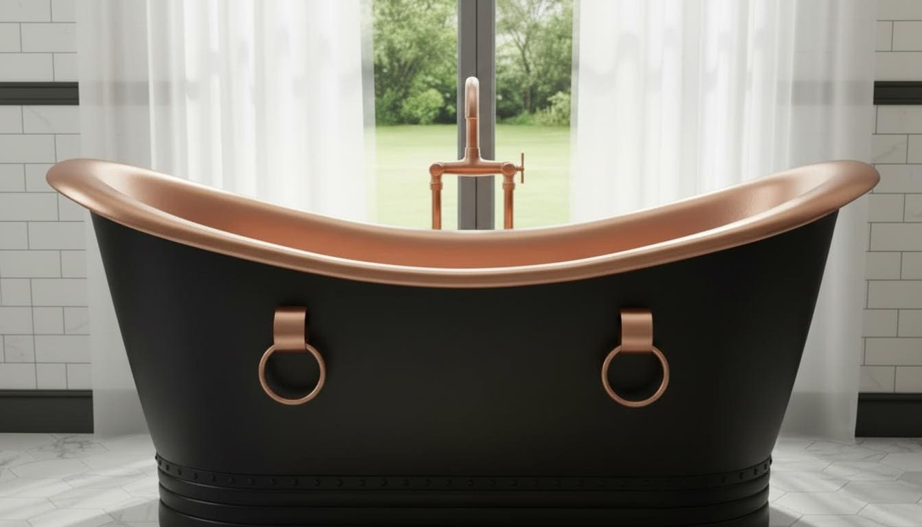 Black Patina Copper Freestanding Bathtub - Double Slipper Tub