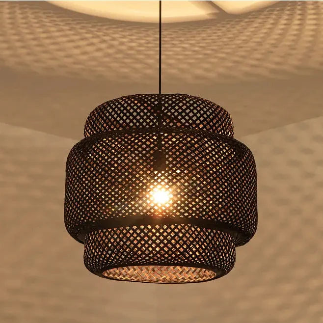 Sinnerlig Black Abstract Woven Bamboo Pendant Light Shade
