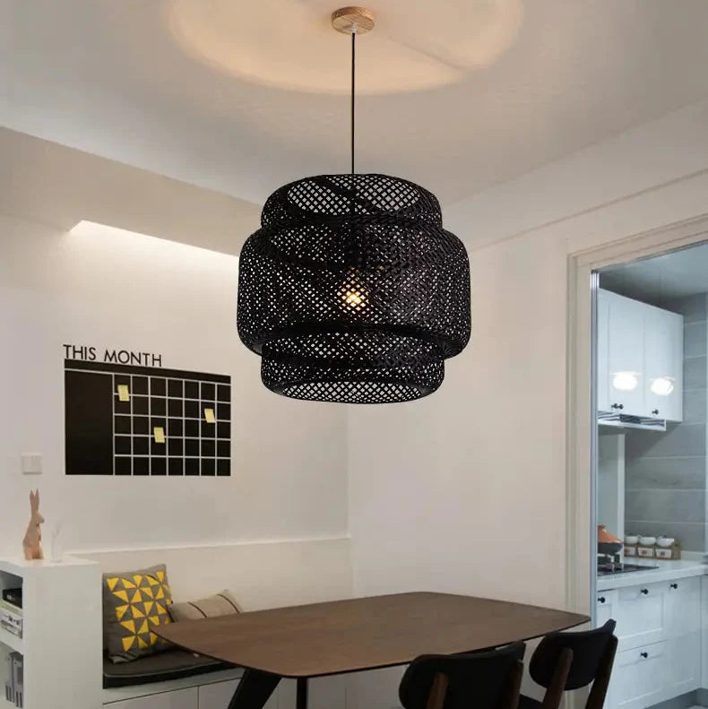 Sinnerlig Black Abstract Woven Bamboo Pendant Light Shade