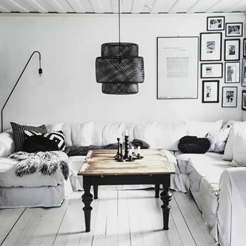 Sinnerlig Black Abstract Woven Bamboo Pendant Light Shade