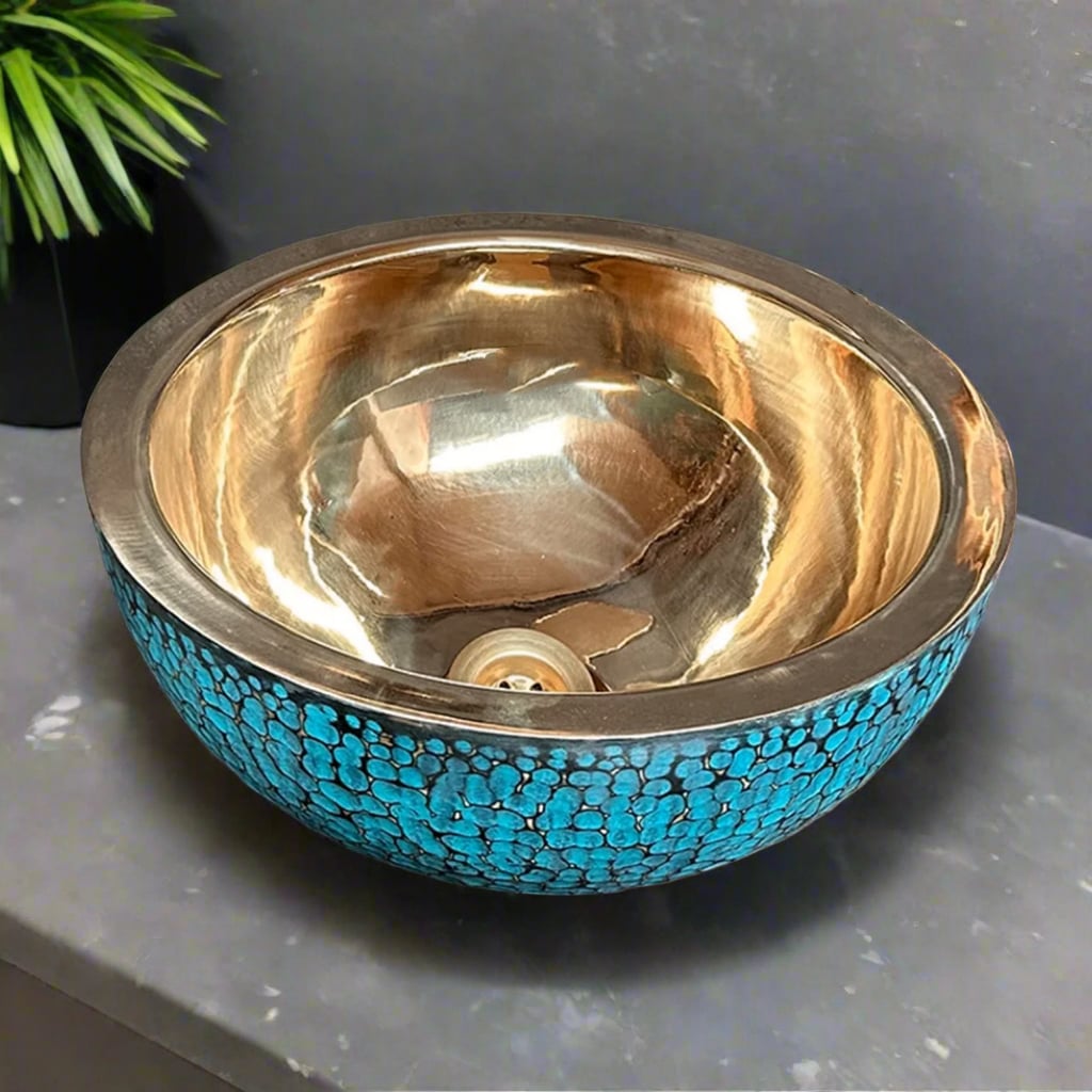 Blue Patina Brass Bathroom Sink