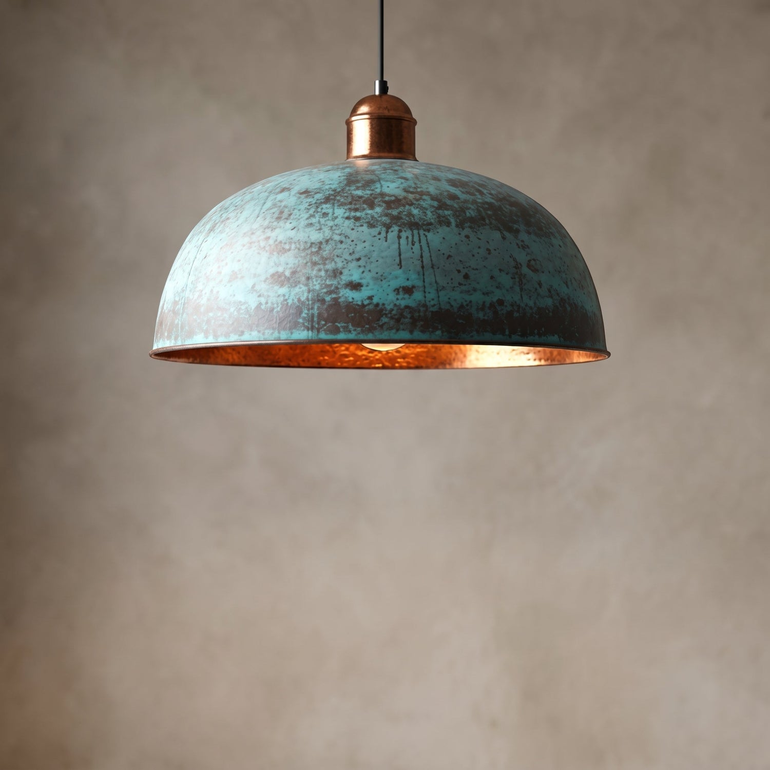 Blue Patina Copper Pendant Light - Farmhouse Dome Ceiling Lamp
