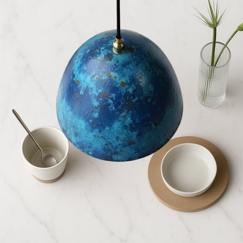 Ajddig Blue Patina Copper Dome Pendant Light