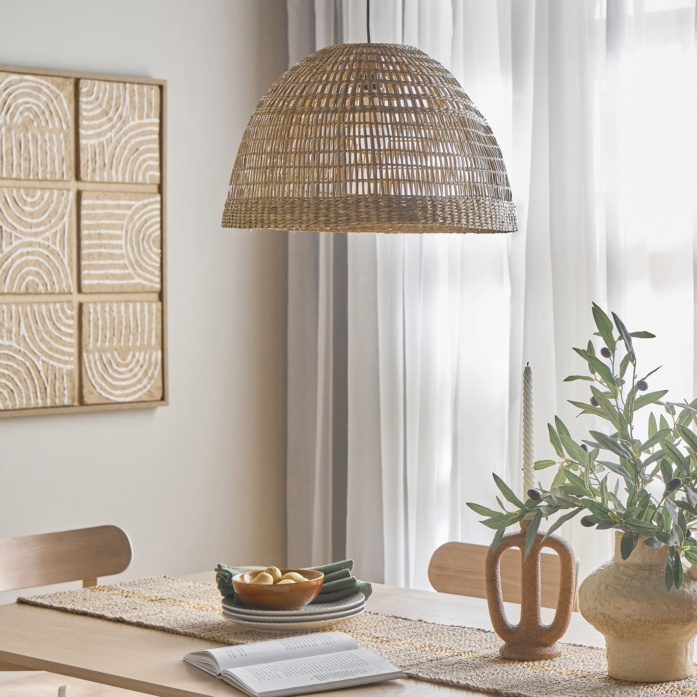 Bonin Large Dome Woven Rattan Pendant Light