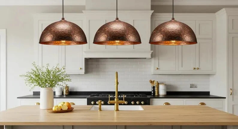 Handcrafted Brass and Copper Pendant Lights for Kitchen Island