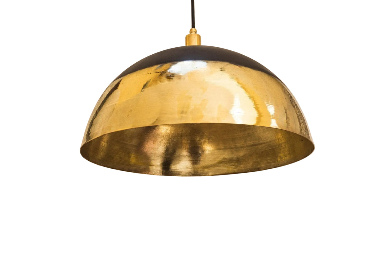 Brass Light Fixture Dome Unlacquered Brass and Black Pendant Light Island Kitchen