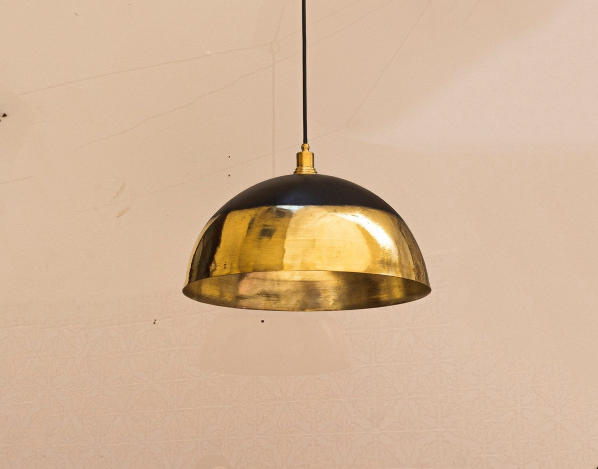 Brass Light Fixture Dome Unlacquered Brass and Black Pendant Light Island Kitchen