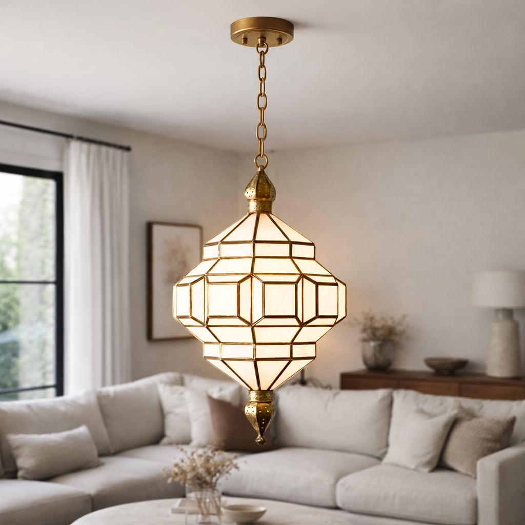 Ornate Glass & Brass Pendant Light
