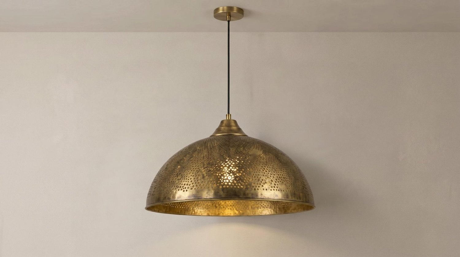 Brass Pendant Light, Antique Dome Lamp, Handmade Perforated Ceiling Fixture, Kitchen Island & Bedroom Lighting, Boho Home Deco
