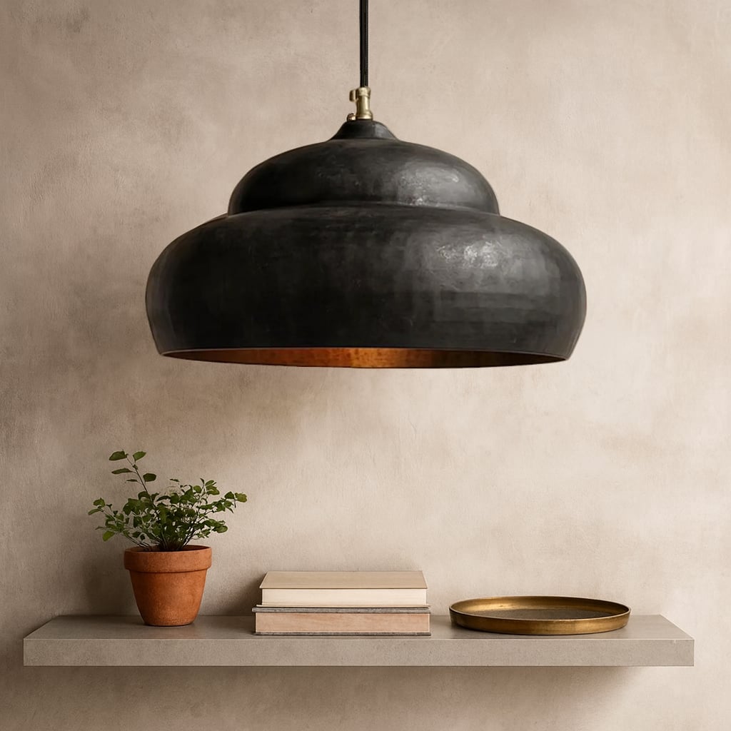 Industrial Black & Brass Pendant Light