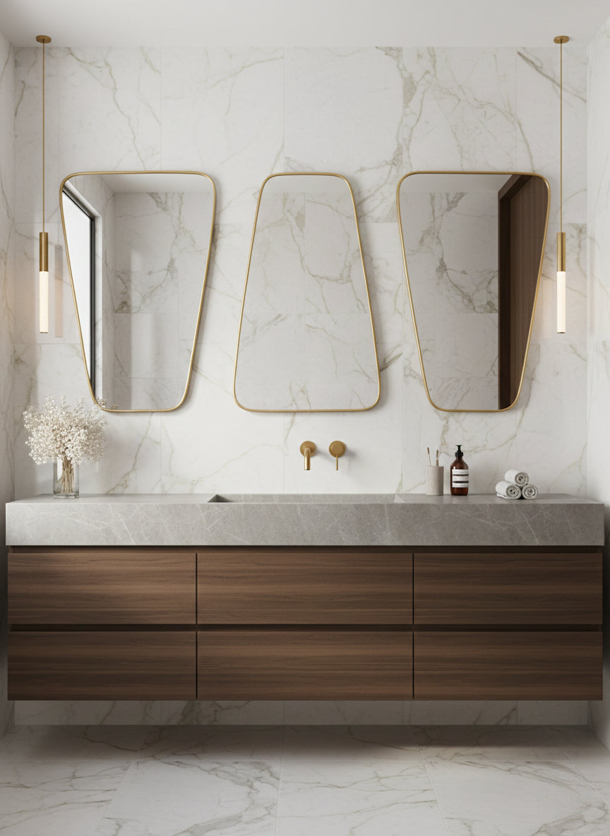 Varaudu Gold Wall Brass Mirror Triangle Mirror 369099720 - Antique Brass Bathroom Mirror, Vanity Wall Decor