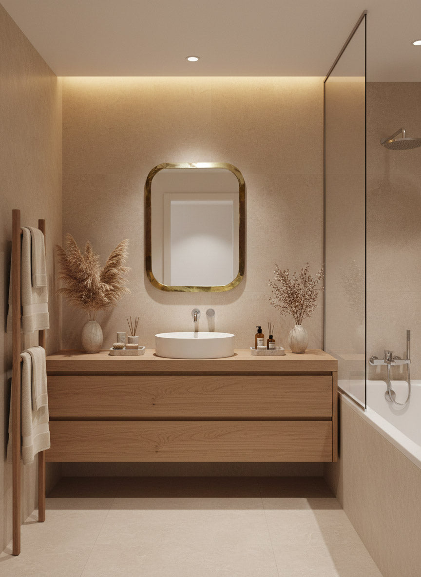 Varaudu Gold Brass Rectangle Mirror 369099692 - Antique Brass Bathroom Mirror, Vanity Wall Decor