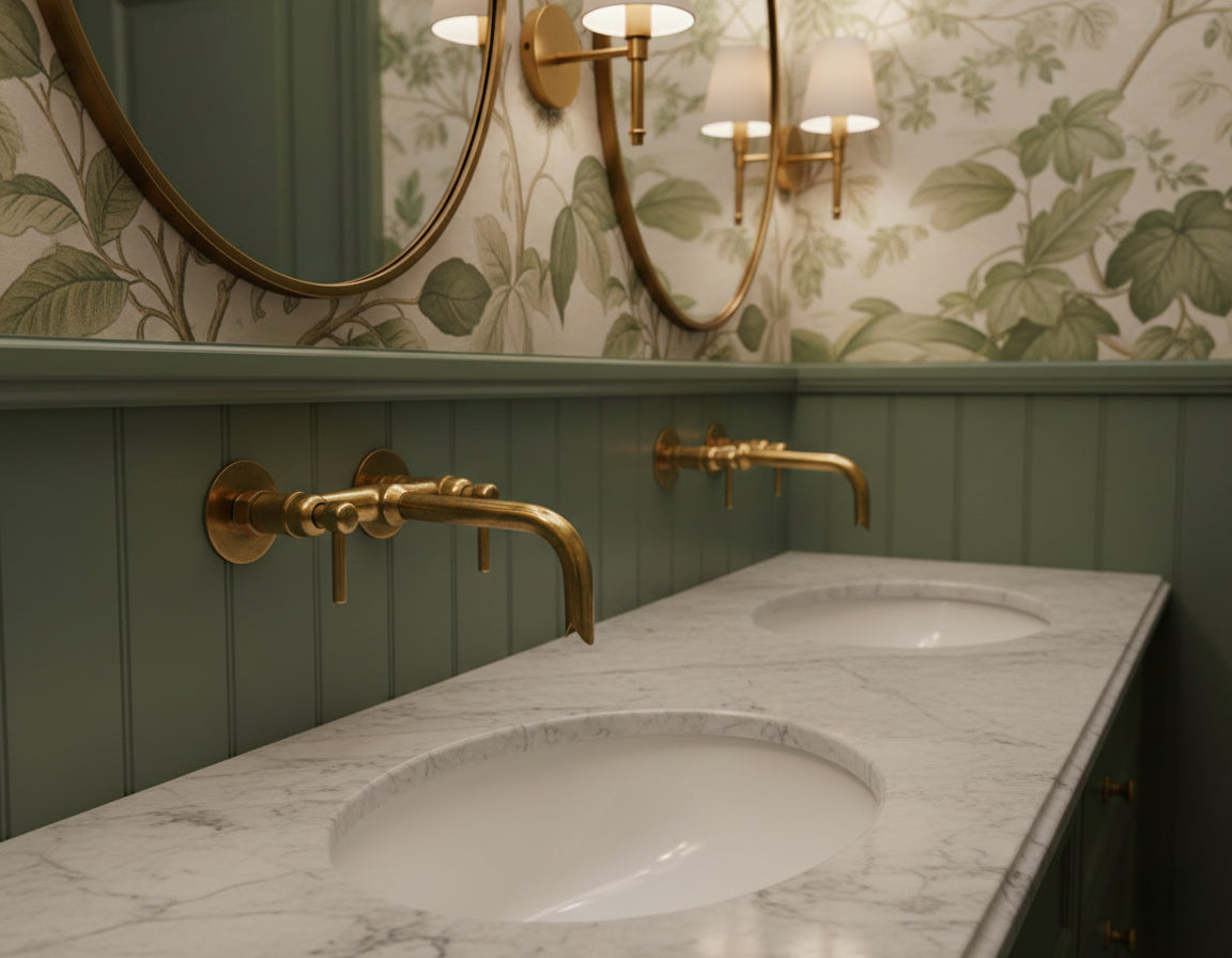 Wall Mounted Brass Faucet - Unlacquered Brass Bathroom Faucet