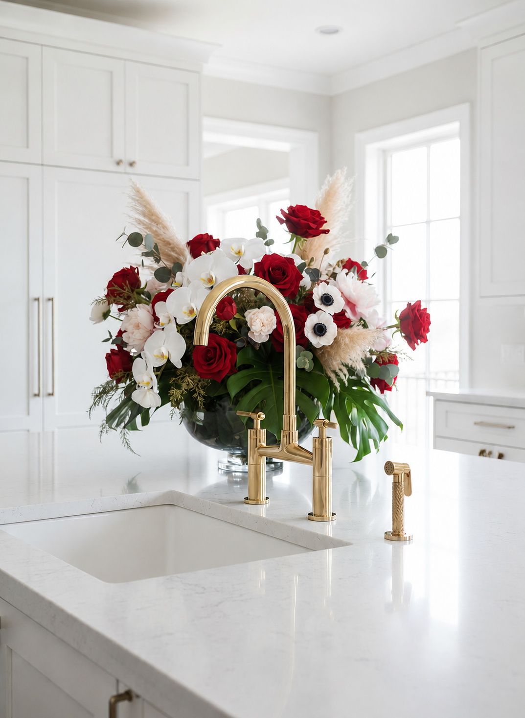 Vintage-Inspired Solid Brass Bridge Kitchen Faucet
